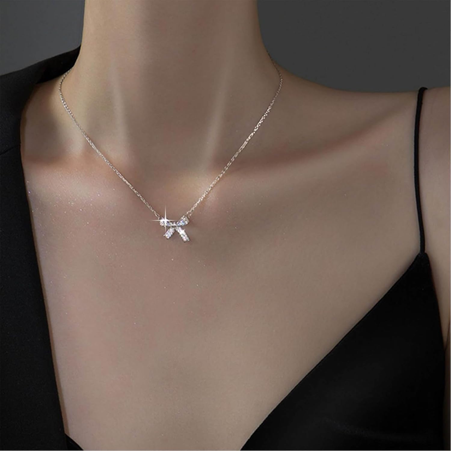 Boho Crystal Bow Pendant Necklace Cz Bowknot Necklace Choker Gold Rhinestone Bow Choker Necklace Sparkly Cz Crystal Necklace Chain Jewelry for Women - Image 2