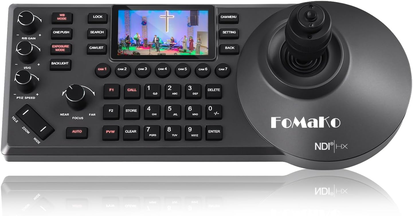 NDI PTZ Controller, PoE, LCD Screen Preview, 4D Joystick NDI PTZ Camera Controller for Church Live Service Education (NDI License Included) (KC608 Pro) Black Color