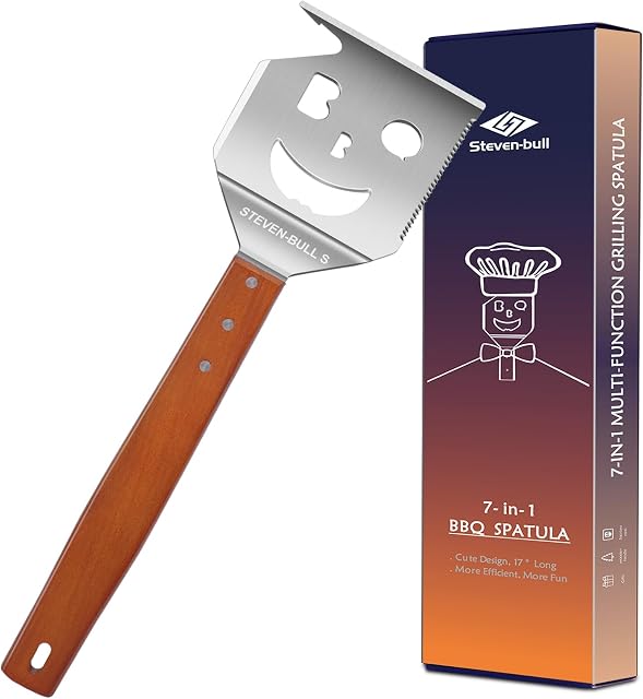 BBQ Accessoires pour Grill, 7 en 1 Spatule à griller avec fourche,17 Inch Barbecue Outils, Cadeaux pour papa, Cadeau pour homme, Papa, Mari