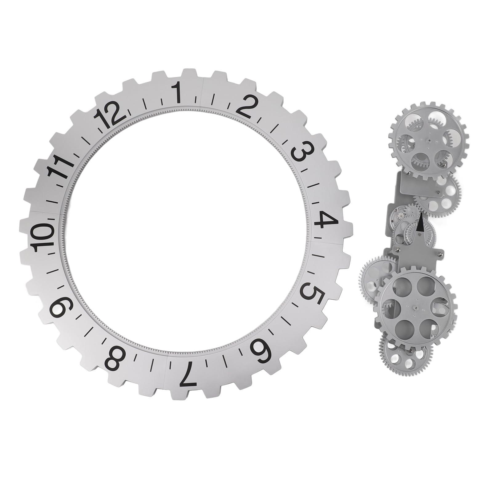 Orologio con Ingranaggi in Movimento 3D (Argento) | Orologio da Parete Grande retrò con Ingranaggi Meccanici Rotanti