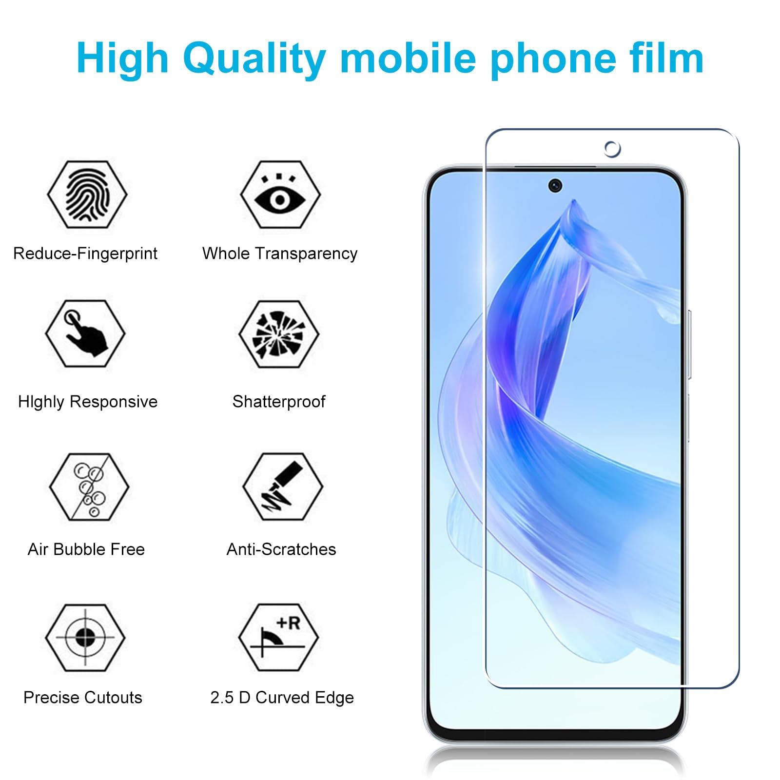 Didisky 3 Pack Tempered Glass Screen Protector for Honor 90 Lite, Scratch-Resistant, 9H Hardness, No Bubbles - Image 2