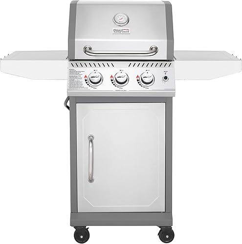 Royal Gourmet GG3001S - Parrilla de gas propano de 3 quemadores con estante de calentamiento, parrilla de gas estilo gabinete de acero inoxidable