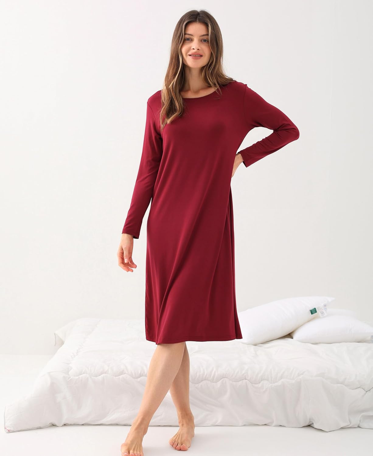 GYS Women's Nightgowns Bamboo Viscose Soft and Comfy Long Sleeve Pajama Dress - Image 4