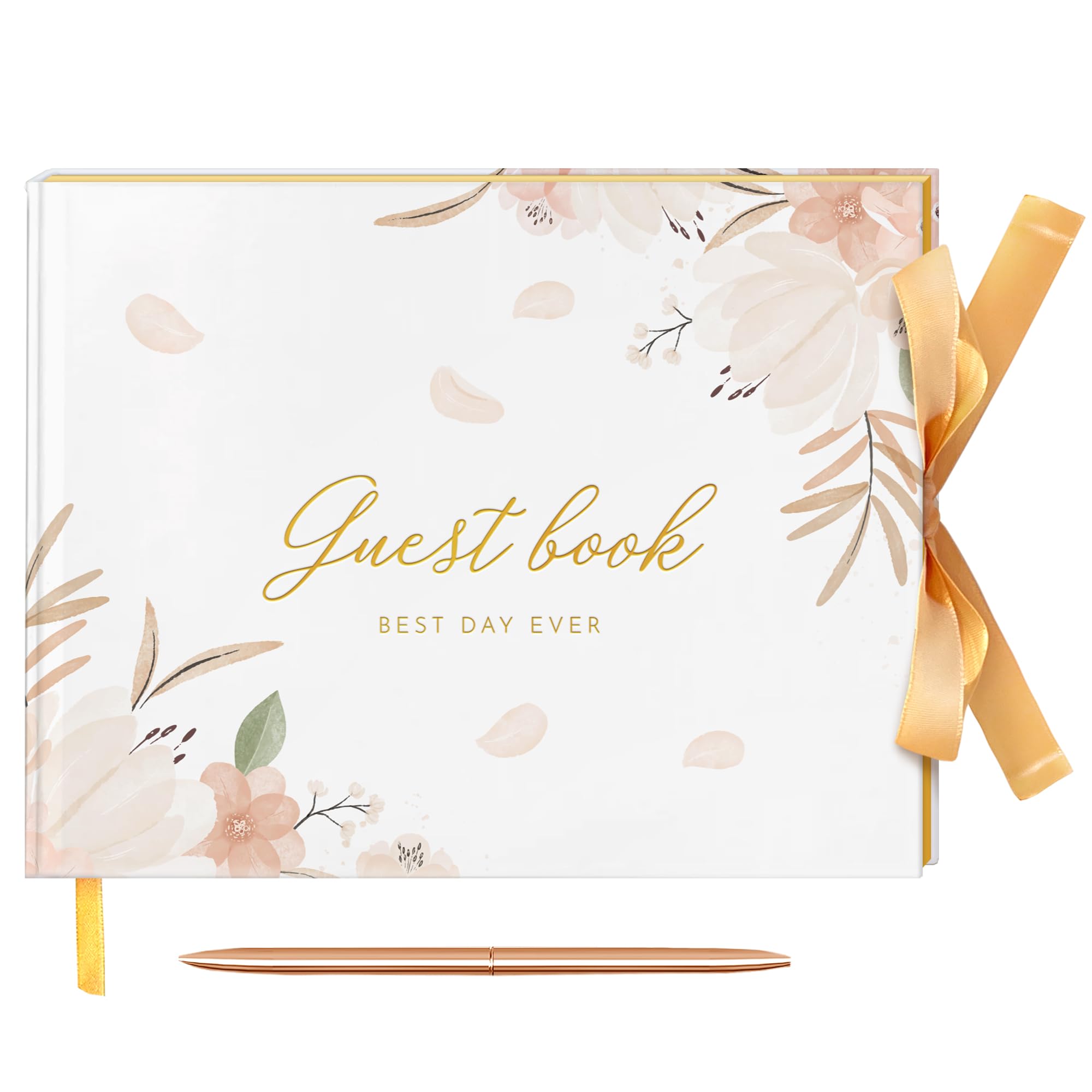 Simply Party Wedding Guest Book, 7x9 Wedding Reception Guest Book,100 Page Elegant Cream Design Guest Book, Baby Shower, Bridal Shower, Funeral Guest Book, Birthday Party, Vacation Homes