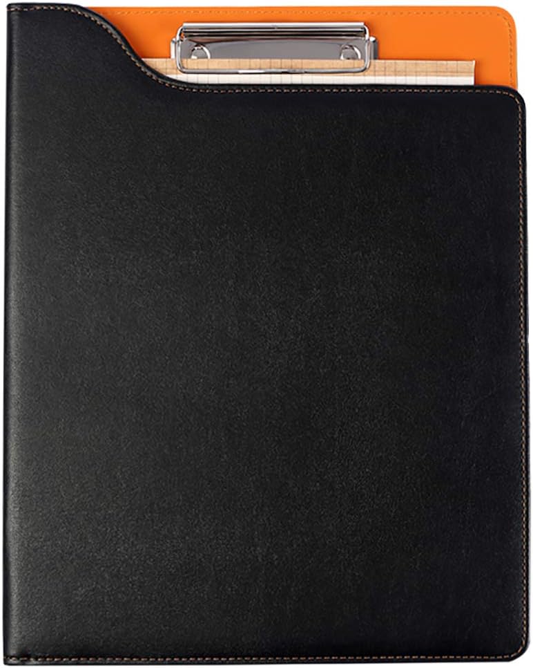 DAPTSY Business Padfolio Resume Portfolio Folder with Letter-Sized Writing Pad Storage Clipboard PU Leather Waterproof for Travel Business Interview Conference - Black & Orange (Black18)