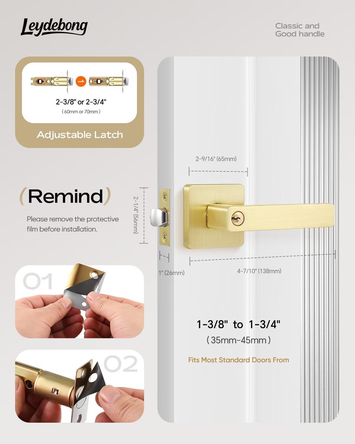 Leydebong 10 Pack Gold Door Handles, Entry Door Levers with Different Keys Heavy Duty Door Lock Modern Contemporary Design for Home Bedroom or Bathroom Interior or Front Exterior Doors