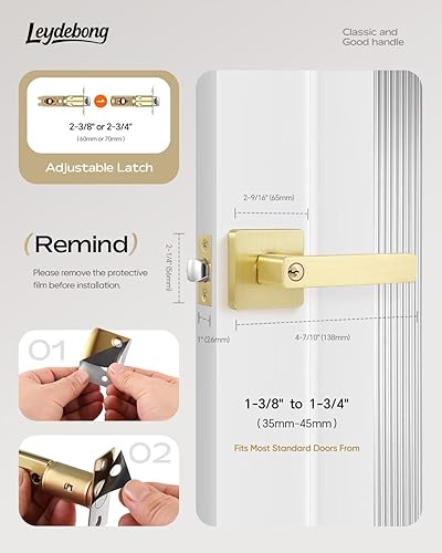 Miniatura 5 de Leydebong Paquete de 10 manijas de puerta doradas, manijas de puerta de entrada con llaves, cerradura de puerta resistente, diseño moderno y