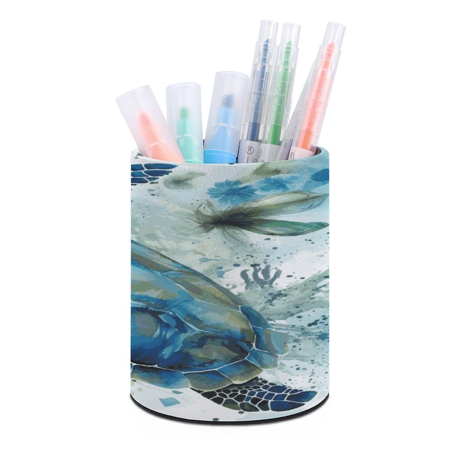FekiLoot Sea Turtle-Blue Pen Holder Cup Fashion PU Leather Pencil Cup Minimalist Pen Organizer Round Pencil Holder Stand Work Locker Accessories for Decoration Desk Office Home