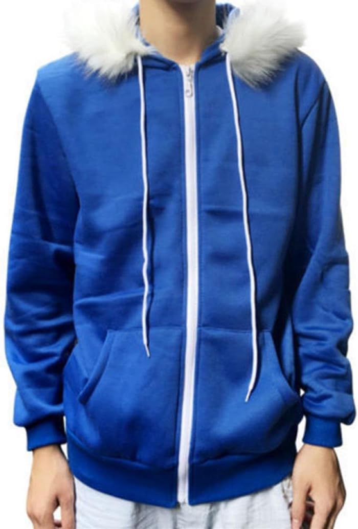 VIASA_Men Women Sans Cosplay Blue Jacket Plush Hooded Coat Sans Costume Hoodie Jacket Coat Cos Jacket Sweatshirts