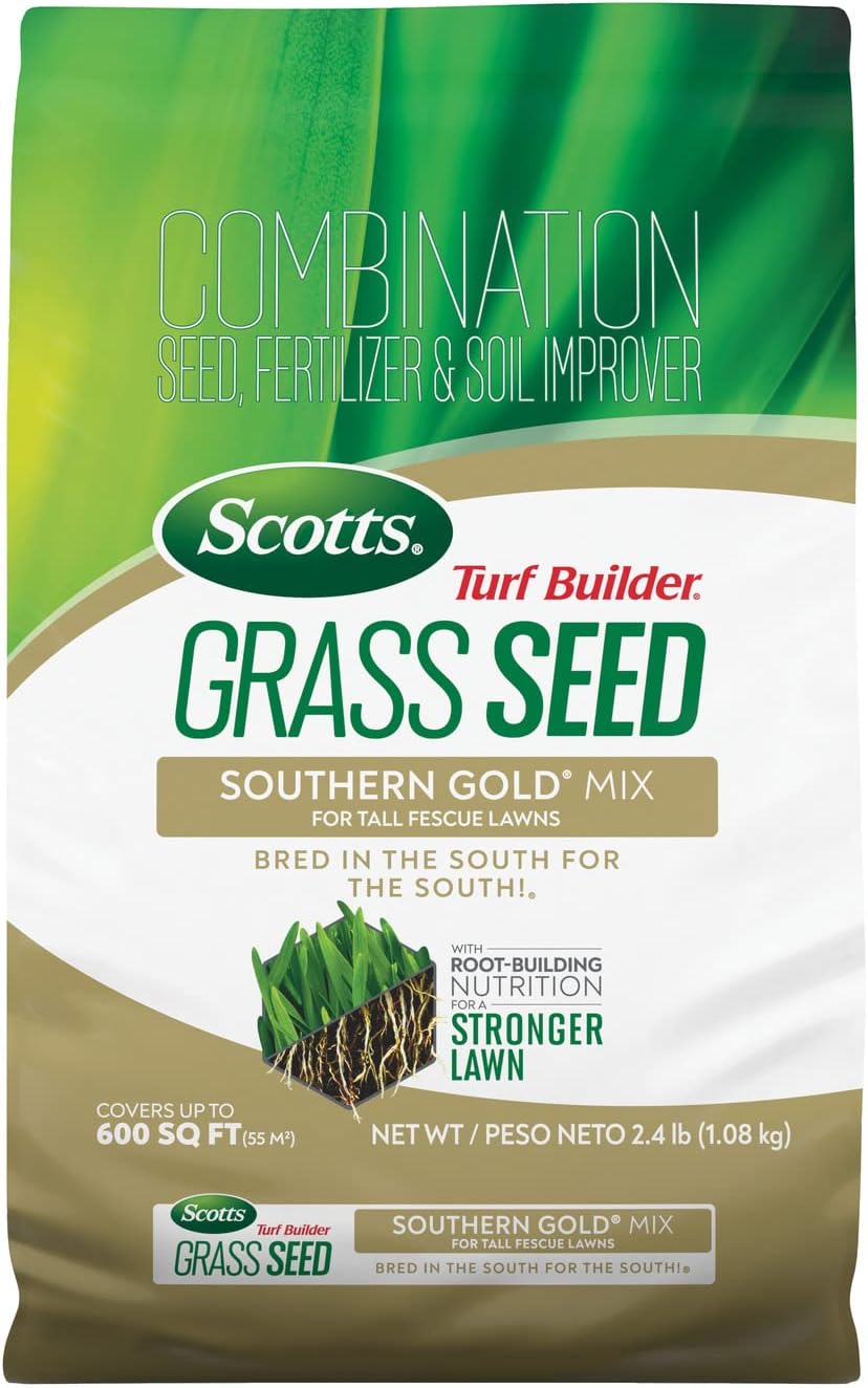 Scotts Turf Builder Grass Seed Southern Gold Mix for Tall Fescue Lawns with Fertilizer and Soil Improver, 2.4 lbs.
