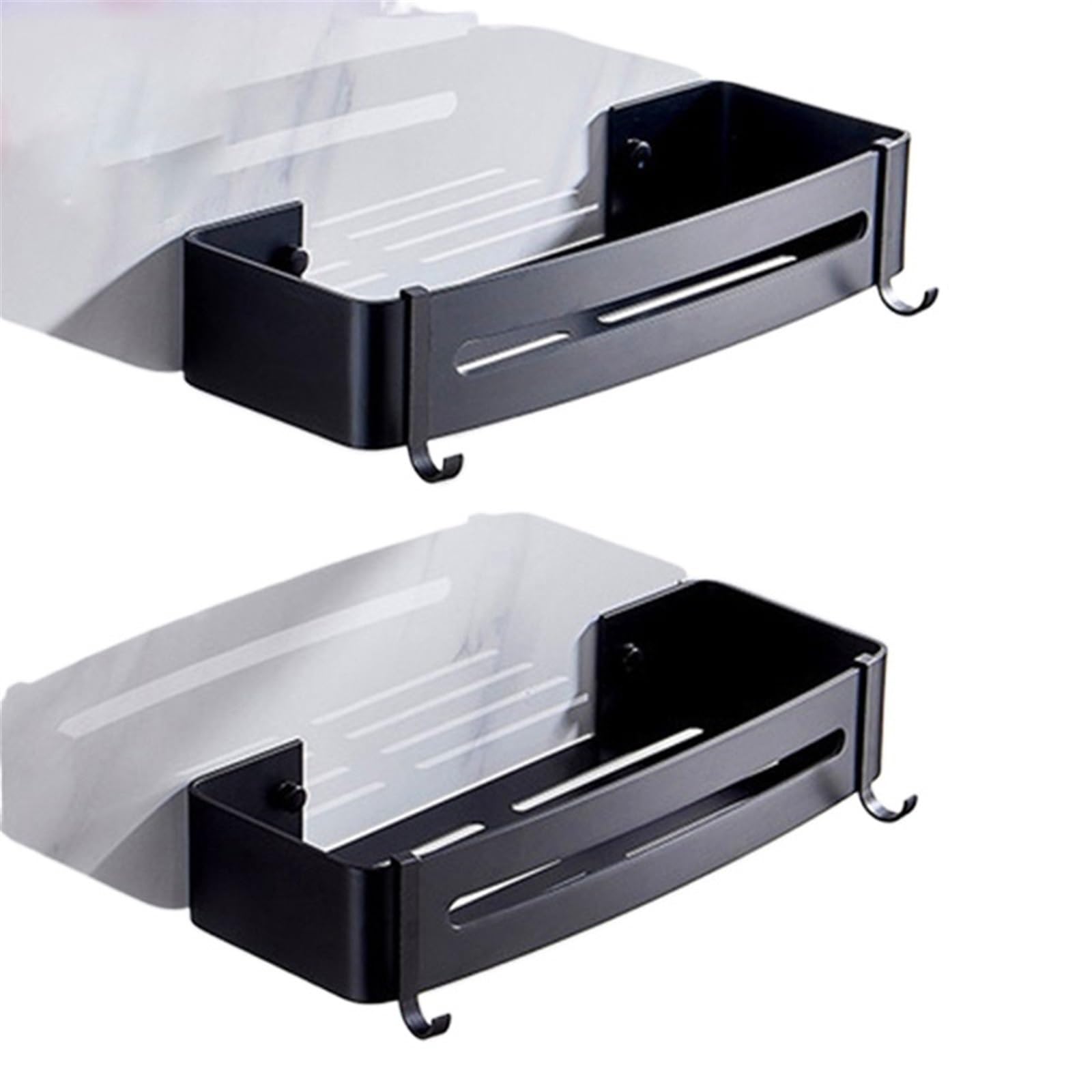 DHYUACN Shower Caddy Bathroom Shelf Organizer Shower Storage Rack Black Corner Shelves Wall Mounted Aluminum Toilet Shampoo Holder No Drill(Black-B-2tiers)