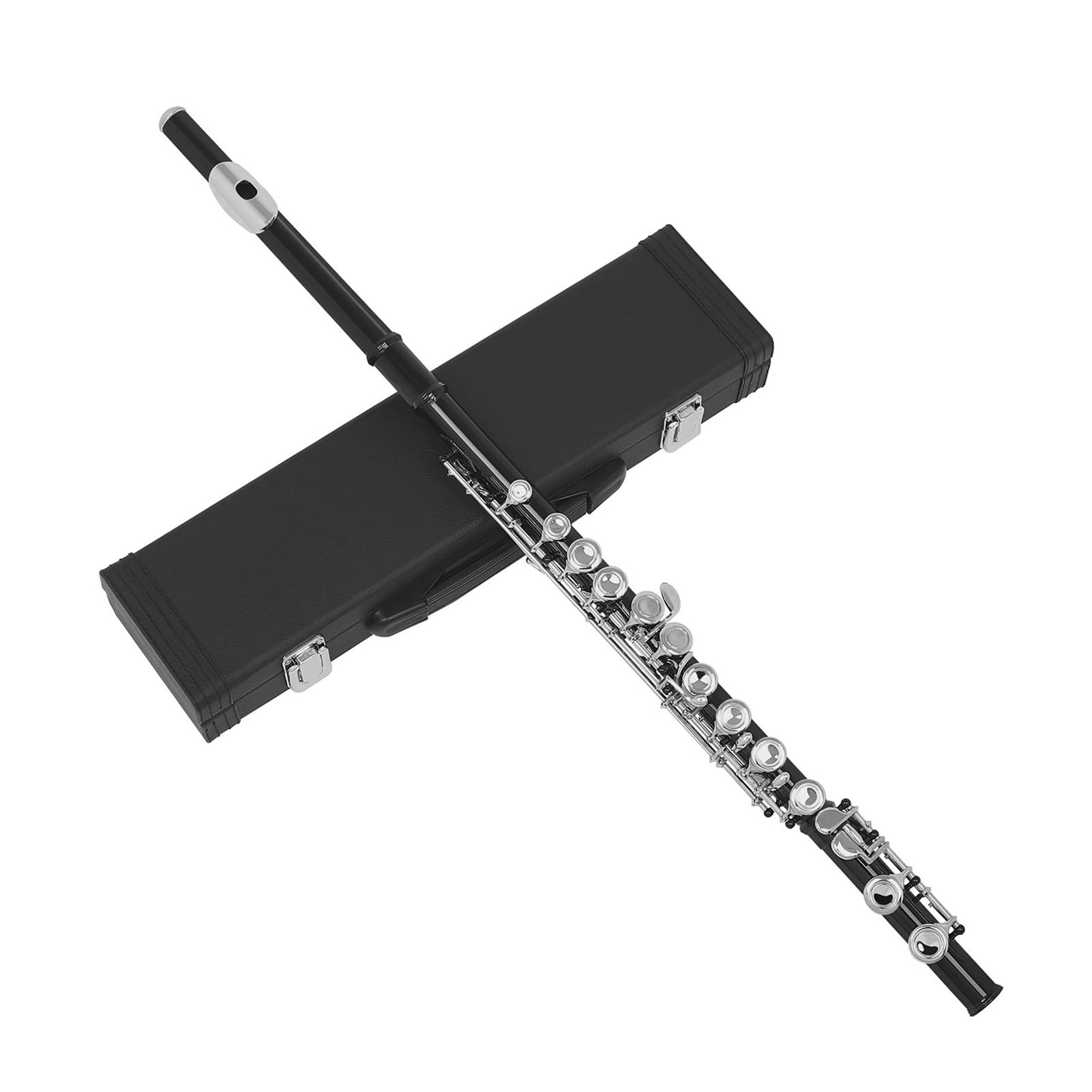 HUIOP flûte, Flûte de Concert Occidentale Cupronickel plaqué Nickel 16 Trous Clé C Instrument à Vent avec Chiffon de Nettoyage Gants de bâton Mini Tournevis Étui rembourré,Flûte,flûte