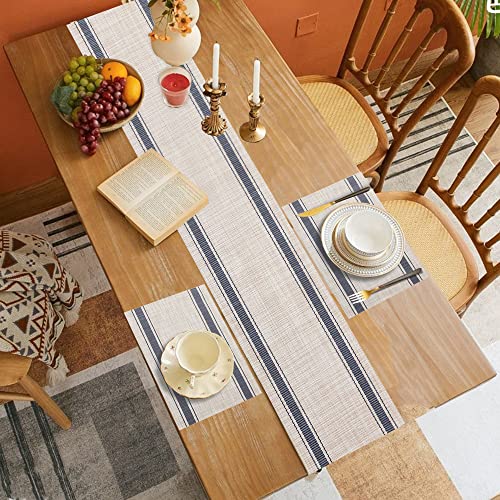 Karlesi Table Runner With Set Of 6 Placemats Vinyl Washable Easy Clean For Dining Table Heat-Resistand Pvc Placemats Set For Family Dinner Kitchen Dining Table Decoration(Blue) #TOP6