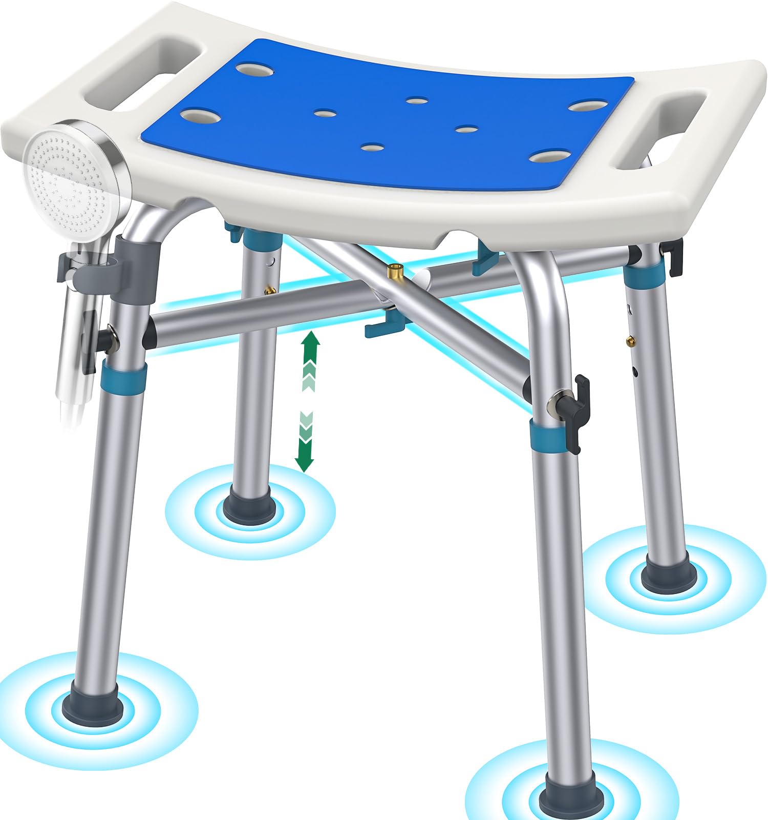 Luckfaith LC10 Shower Stool for Elderly, X-Frame Stable Bath Stool with Non-Slip Suction Feet, 348 lbs Capacity, Lightweight 3-Level Adjustable Height, Fits Small Shower or Bathtub