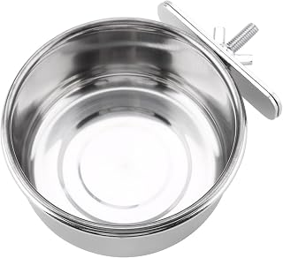 Generic Stainless Steel Bowl Feeder Parakeet Food Water Dish Bird Cage Accessory with Easy Install Bite for Cockatiel Lovebird Conure (M)