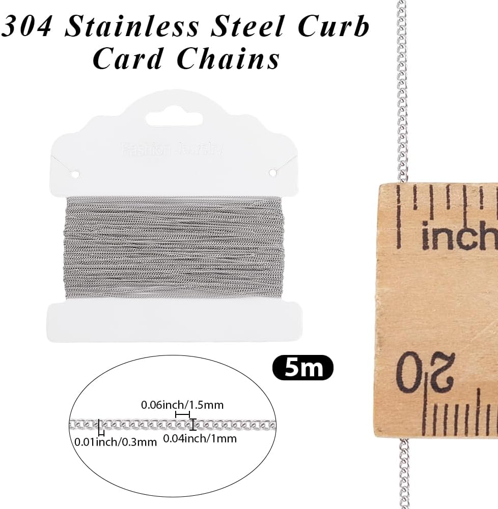 Beebeecraft 65.6 Feet Silver Curb Chain 1mm 304 Stainless Steel Metal Soldered Twist Cross Cable Connector Links Long Necklace Chains Roll for Jewelry Making Pendants Bracelet DIY Craft Findings