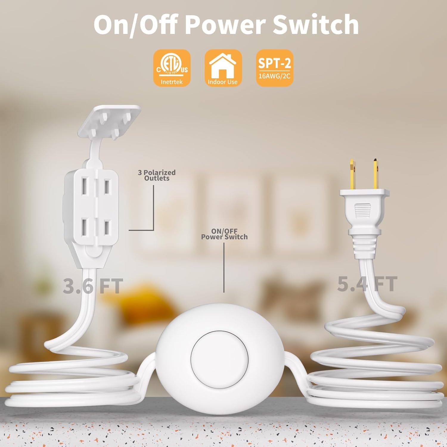 K KASONIC - Extension Cord with On/Off Switch, 9 Feet 3 Outlets Power Cord with Foot Switch & Safety Outlet Cover, Indoor Use with Lamps, Holiday Christmas Tree Lights, ETL Listed - 2 Pack