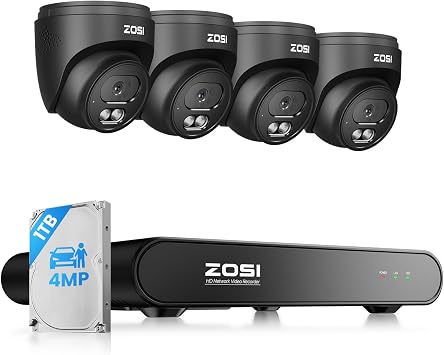 ZOSI C220 4CH 5MP NVR with 4 x 4MP Audio Home PoE Camera System, 1TB HDD