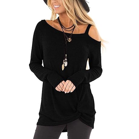Women's Chic Cold Shoulder Knotted Tunic Tops
