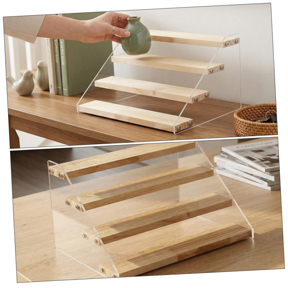 SHINEOFI Scaffale Portaoggetti a 4 Livelli in Legno e Acrilico, Espositore a Gradini per Dessert e Cosmetici, Organizer da Tavolo per Casa, Ristoranti e Eventi come Matrimoni e Feste