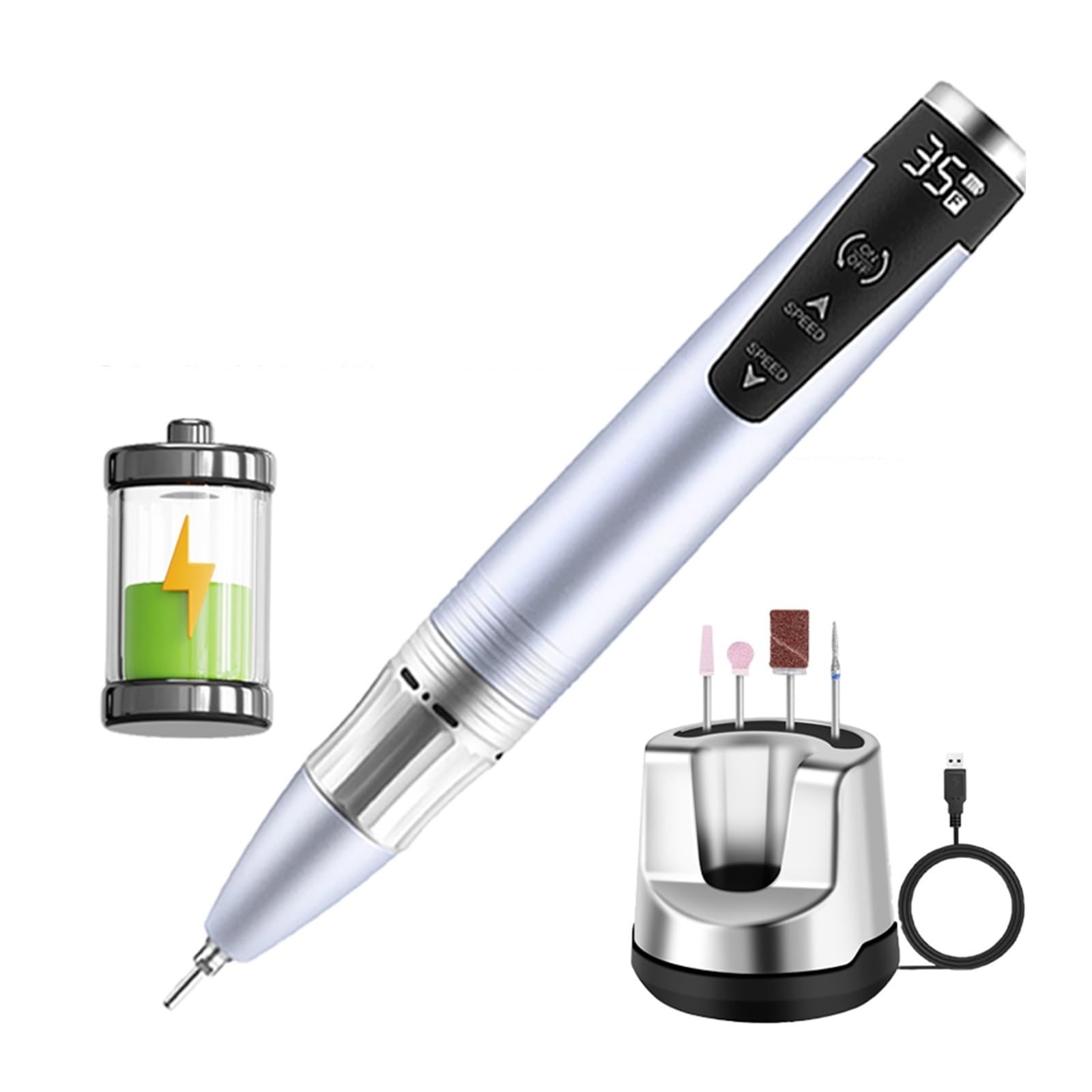 Fresa per Unghie, Trapano for Unghie a Batteria 35000 RPM, Lima for Unghie elettrica Portatile Ricaricabile con Touch Screen for Strumento for Manicure(Yellow)