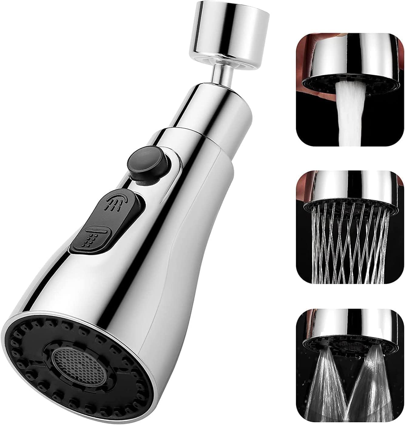 Xtreme Mats 360° Rotating Kitchen Tap Extender, Flexible Faucet Attachment with 2/3 Mode Spray Head, Universal Splash Filter Aerator, Chrome Plated Sink Tap Extension-image-30
