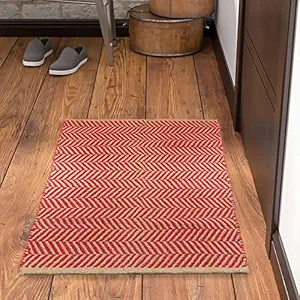 THE HOME TALK Handmade Jute Rug | Dust Proof | Carpets for Bathroom, Entrance Door, Kitchen, Entry Gate, Living Room | Bedside Runner | Decorator (Red, 60 x 90 CM)
