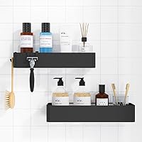 Kitsure 2-Pack Rustproof Shower Caddy - No-Drill Adhesive Metal Organizer, Large Black Shelves for Shampoo, Body Wash & More
