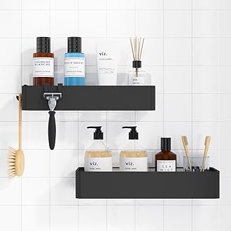 Kitsure Shower Caddy - 2 Pack Rustproof Shower Organizer, Drill-Free & Quick-Dry Shower Shelves for inside Shower with Large Capacity, Durable Stainless Steel Shower Rack, Medium, Black