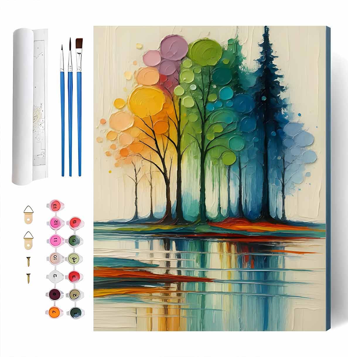 DIY Paint by Number Impasto Colorful Tree Reflection Art 16x20inch Unframed