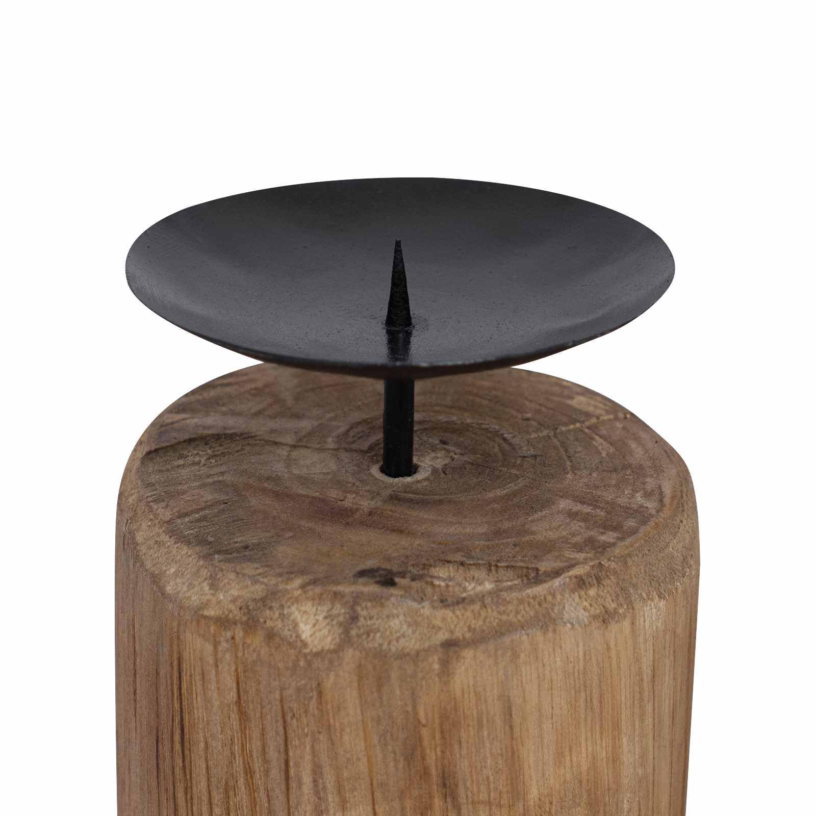 Kerzenhalter Set aus massivem Teakholz Natur, 3 Stück für Stabkerzen und Säulenkerzen, mit Maßen 12x12x29 12x12x20 12x12x15 cm, für Tischdeko im Wohnzimmer