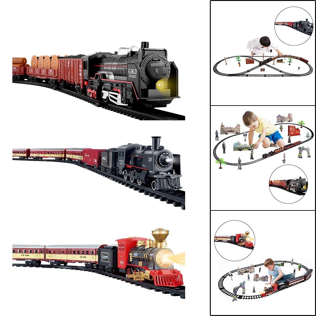 Set di Trenino Elettrico Giocattolo per Bambini E Bambine con Luci E Suoni, Kit Ferroviario con, Vagoni E Regalo di Compleanno, Vapore Nero