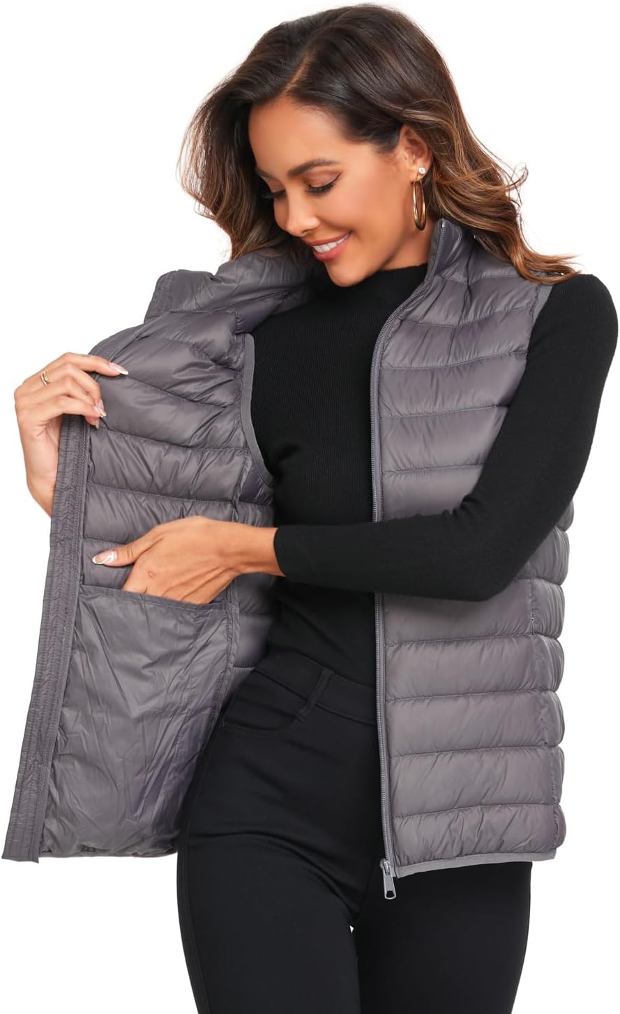 Obosoyo Women's Ultra Light Long Down Vest Winter Packable Down Jacket Lightweight Outdoor Puffer Vest Coat - Image 5