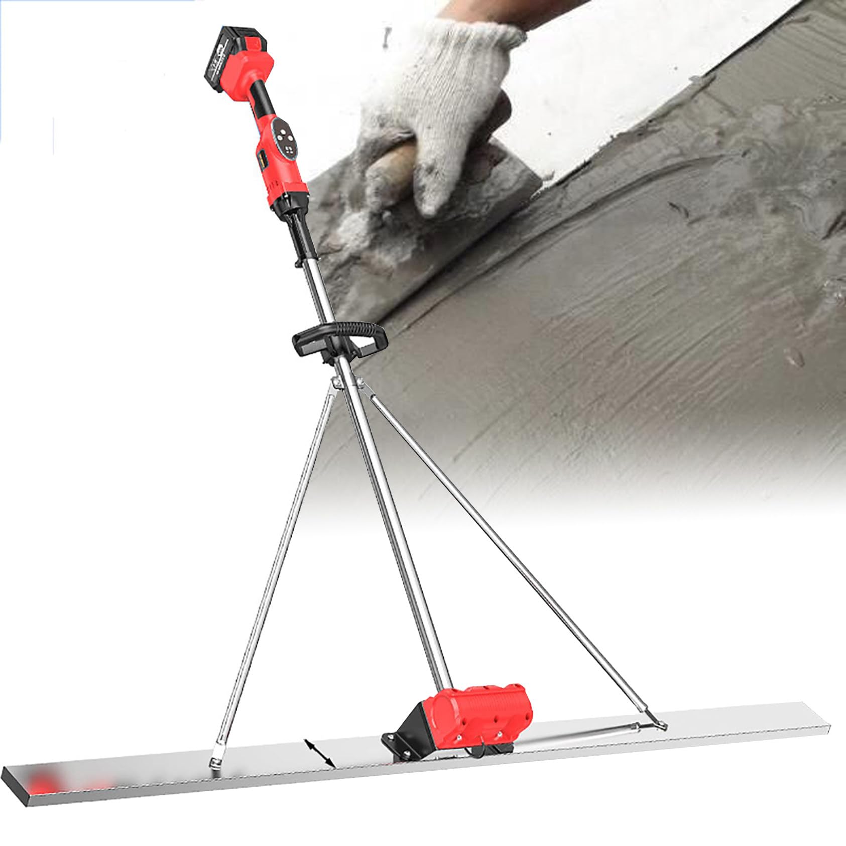 Kit Vibrofinitirice per Massetto in Cemento con 9 Livelli di Regolazione - Strumento di Finitura Massetto con Pannello in Acciaio Inox da 150cm e Motore di Vibrazione Senza Fili