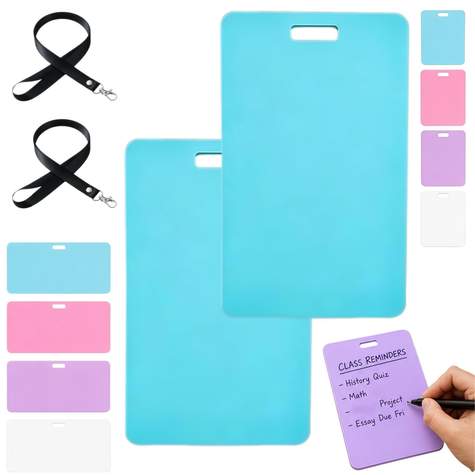 Erasable Badge Sticky Notes, Erasable Badge Note, Reusable Silicone Notepad, Mini Whiteboard for ID, Vertical and Horizontal Pads for Quick Reminders During Daily Shifts (A-Blue*2)
