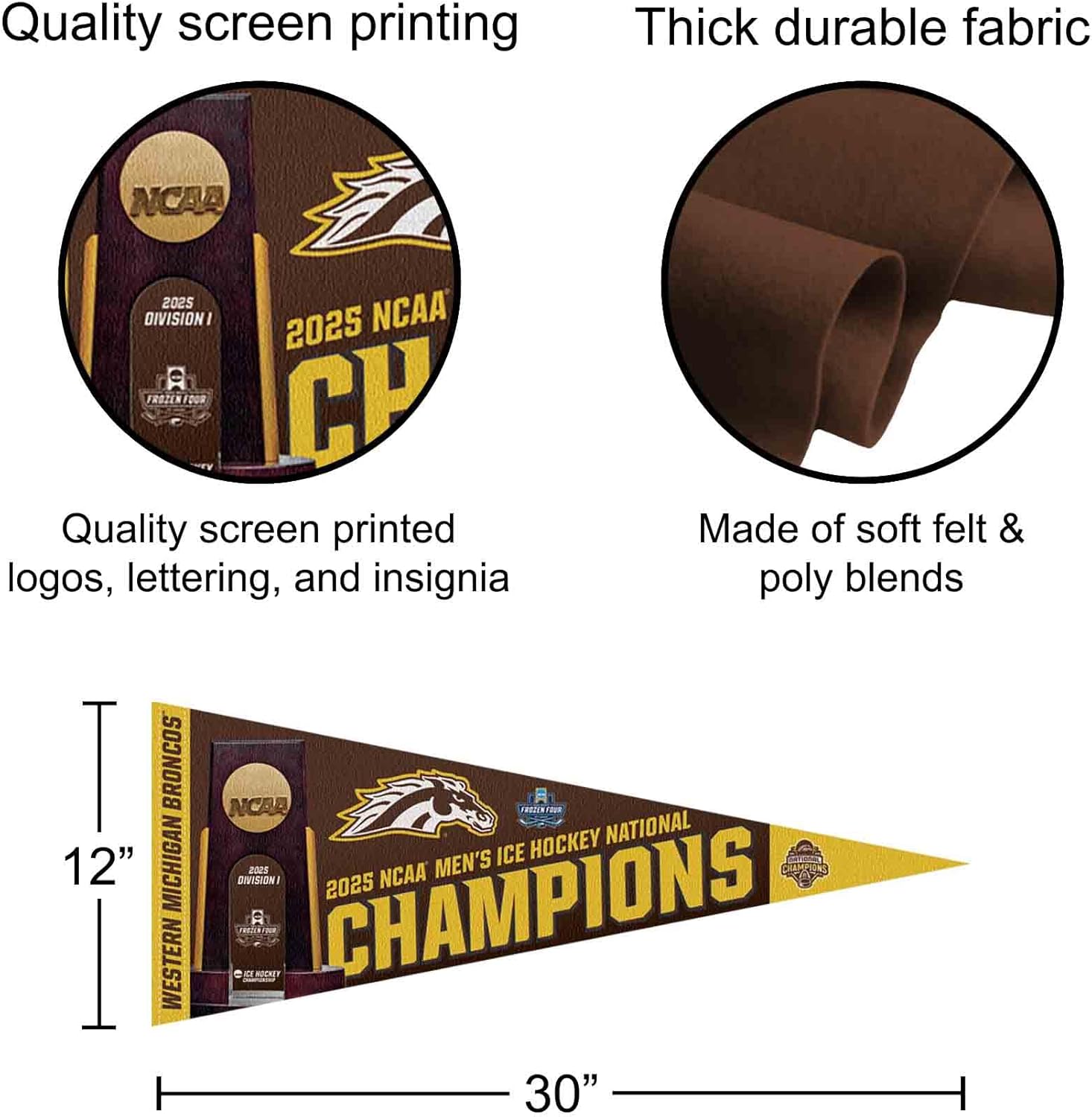 Western Michigan Broncos Pennant 2025 Hockey Frozen Four National Champions Banner - Image 2