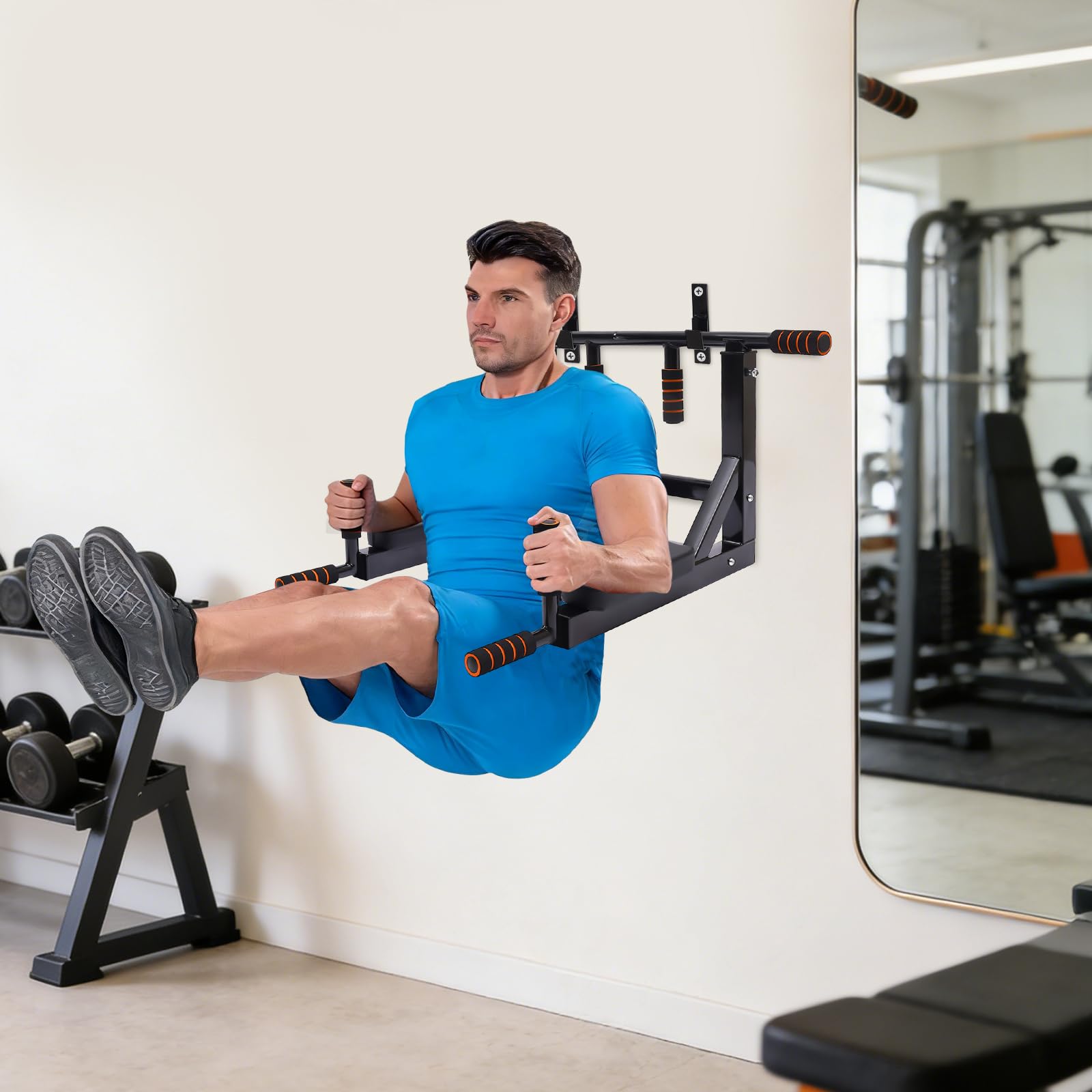 Barra per trazioni da parete, multifunzione, portata 200 kg, con imbottitura in poliuretano, 8 viti di espansione per sicurezza, dispositivo fitness salvaspazio per casa/ufficio