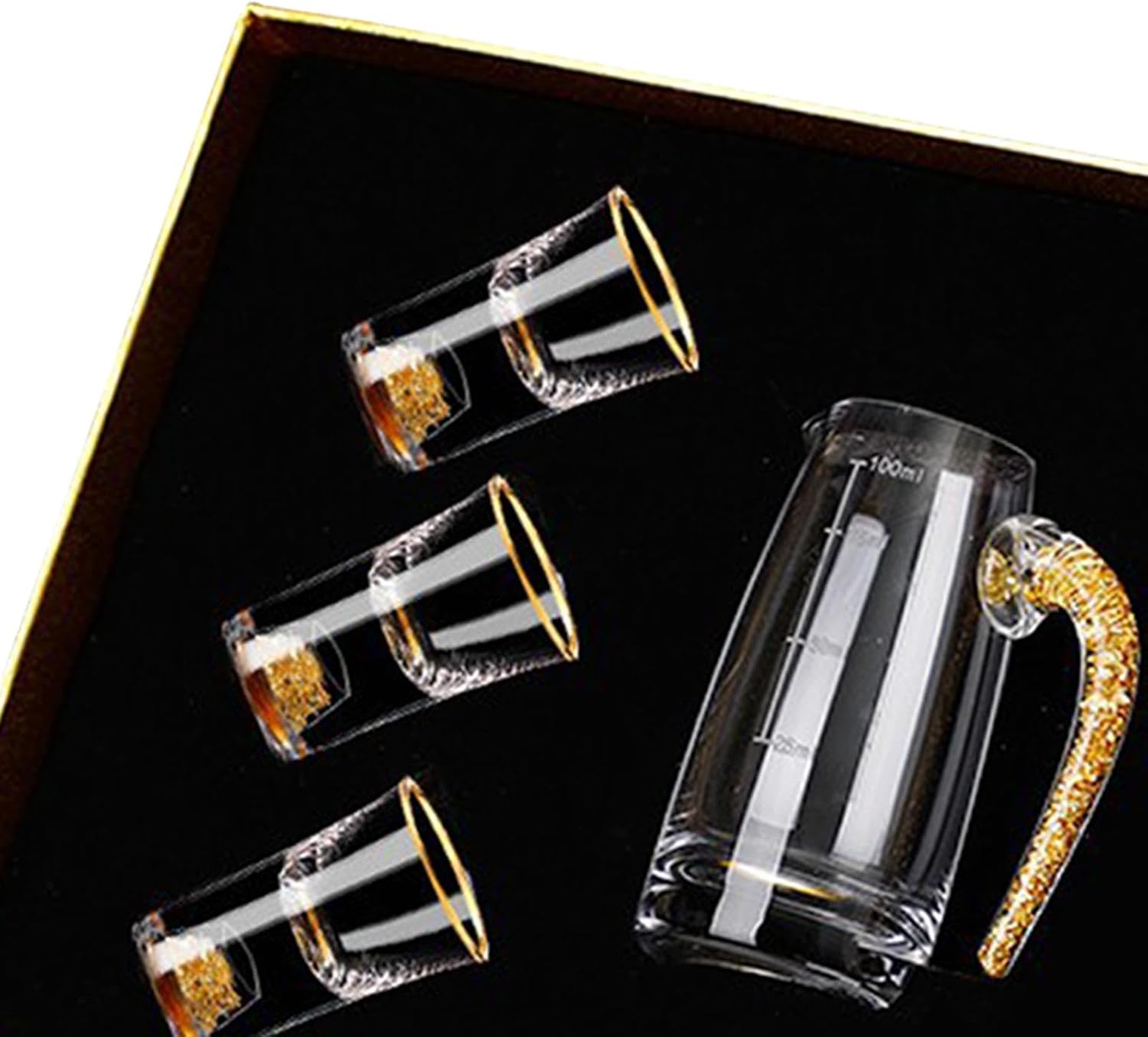 Chinese Inspired Wine Set Featuring Flagon and Pourer, 6 Gold Leave Cups