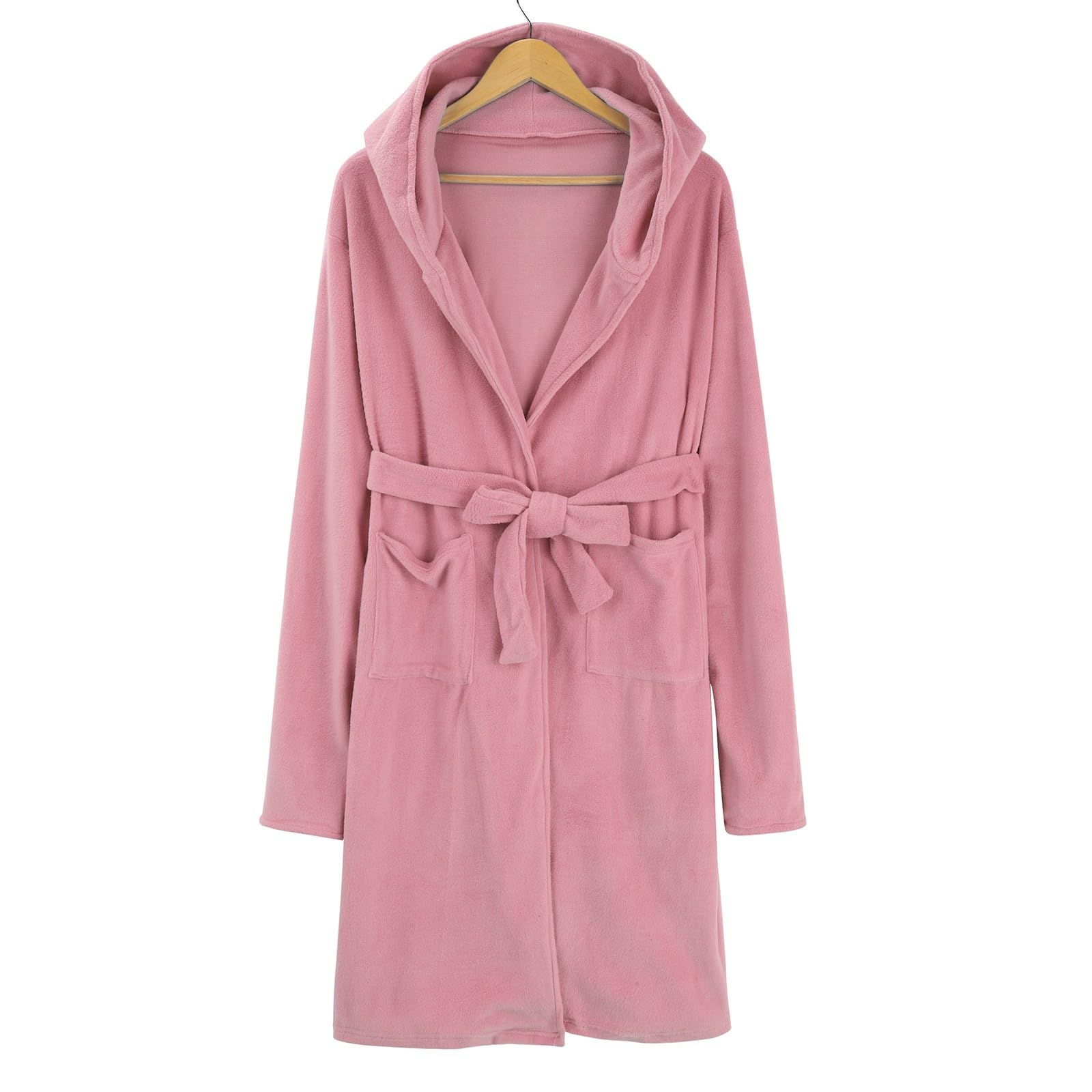 Generisch Albornoz de algodón para hombre, con capucha, bata larga para sauna, camisón grueso de flojel, poncho de baño, toalla, tallas grandes, bata de invierno, ropa de dormir con bolsillos y