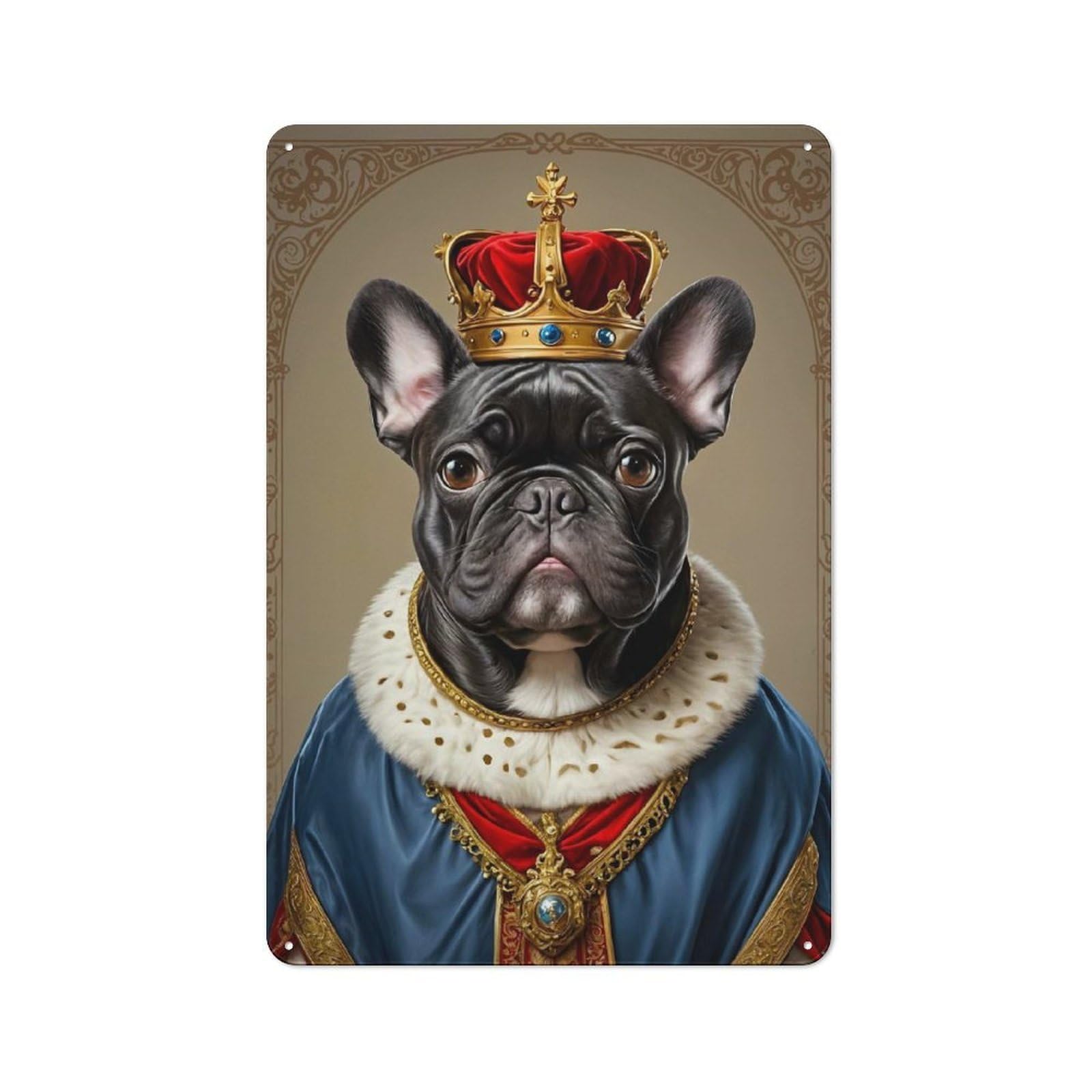 Junmoney French Bulldog King Retro Tin Sign 30X20cm For Pub Or Café, For Collectors Building A Themed Wall Display