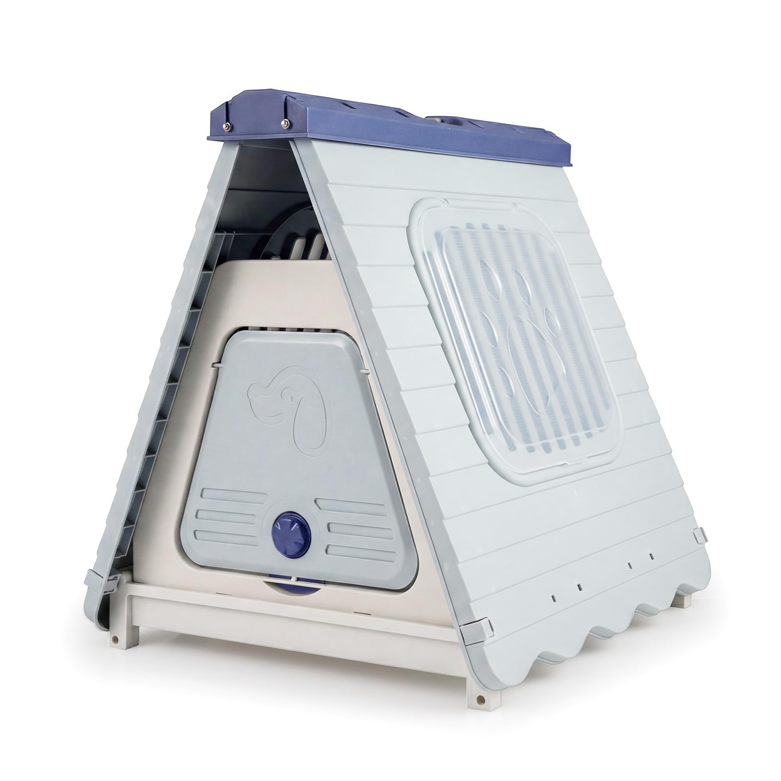 GYMAX Caseta para Perros de Exterior, Casa Plegable de Plástico con Puerta Bloqueable, Ventanas de Ventilación y Asa, un Refugio en Forma de Tienda para Mascotas Pequeñas y Medianas (Azul)