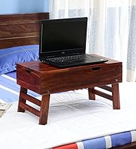 Sheesham Wood Foldable Laptop Desk with 1 Drawer and Hidden Storage | Multipurpose Wooden Bed Table Furniture for Writing, Reading, Eating, Study Room, and Home (Honey Oak Finish)