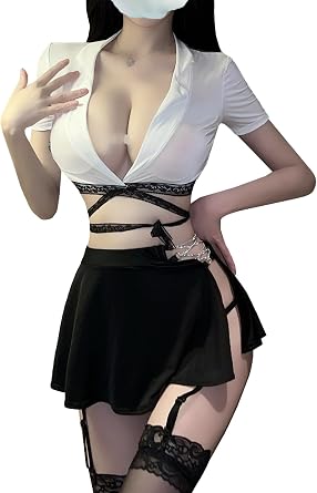 Womens Sexy Secretary Costume - Professional Office Uniform, Teacher Cosplay Lingerie Set