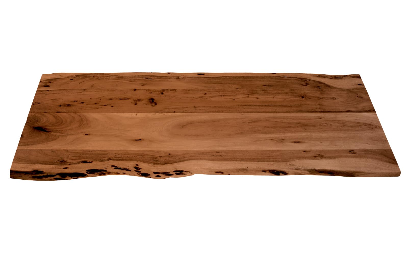 SAM Holzplatte 140x60 cm Louis, Tischplatte aus Akazienholz massiv + nussbaumfarben, Baumkanten-Platte für Heimwerker, geeignet für Arbeitsplatten, Tische & Fensterbretter