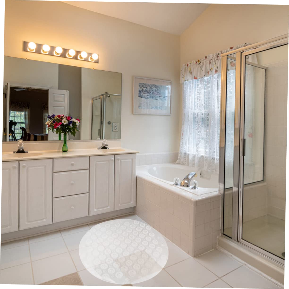 LIFKOME Tappeto da Bagno Resistente e Confortevole Rotondo Antiscivolo in Pvc Bianco Ventose per Soggiorno e Corridoio