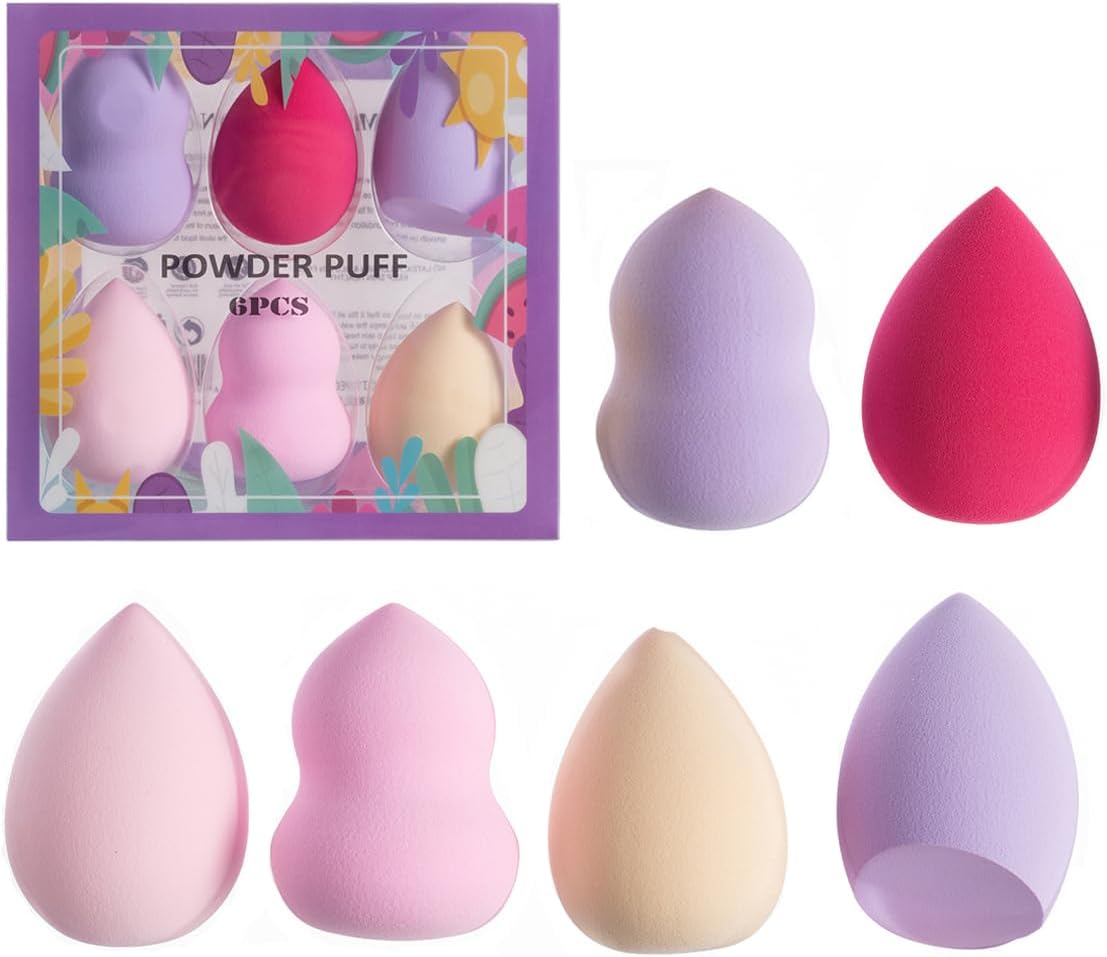 Makeup Sponge Set โ 6-Piece Multi-Shape Beauty Blenders for Dry & Wet Use with Liquid, Powder, and Cream Foundation