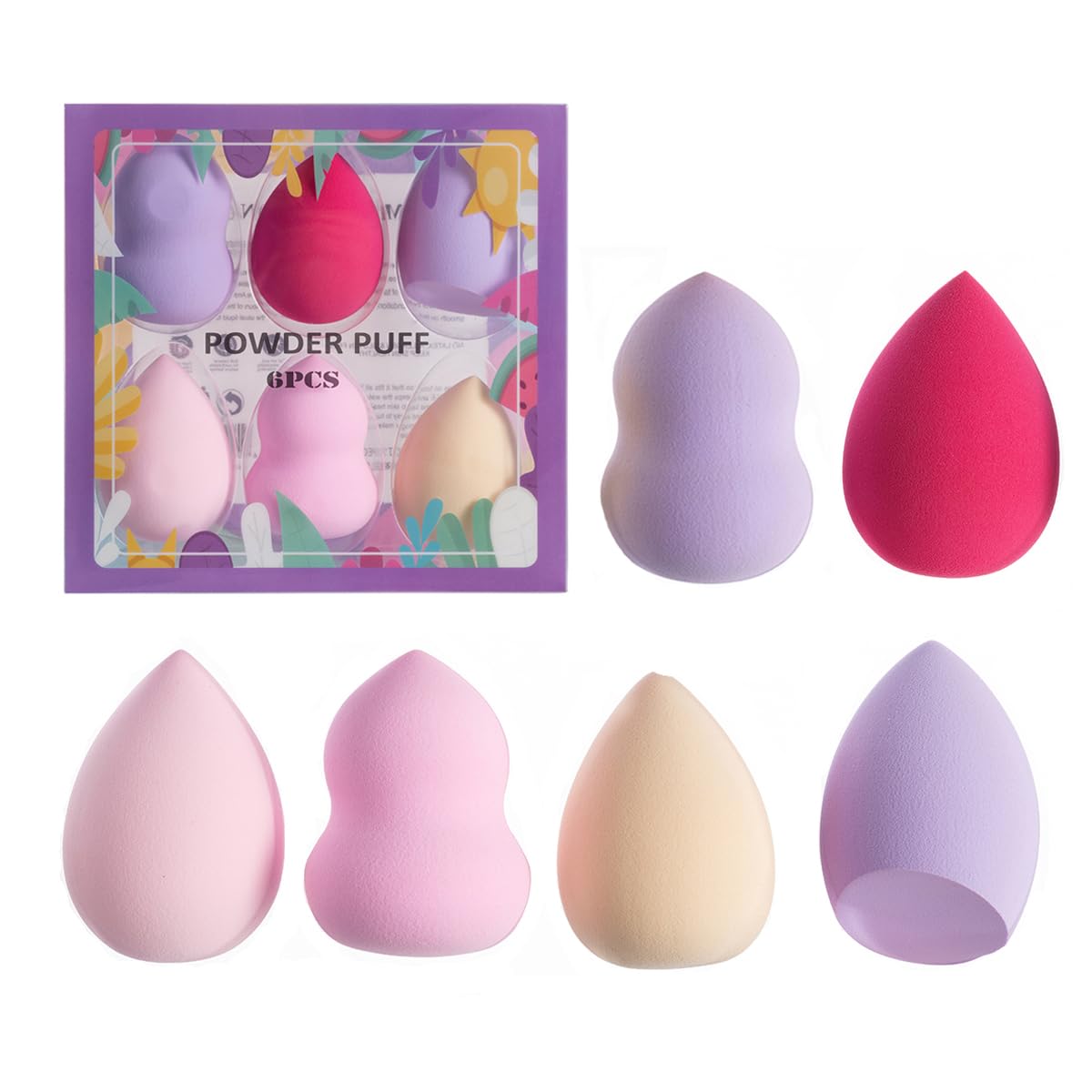 Makeup Sponge Set – 6-Piece Multi-Shape Beauty Blenders for Dry & Wet Use with Liquid, Powder, and Cream Foundation