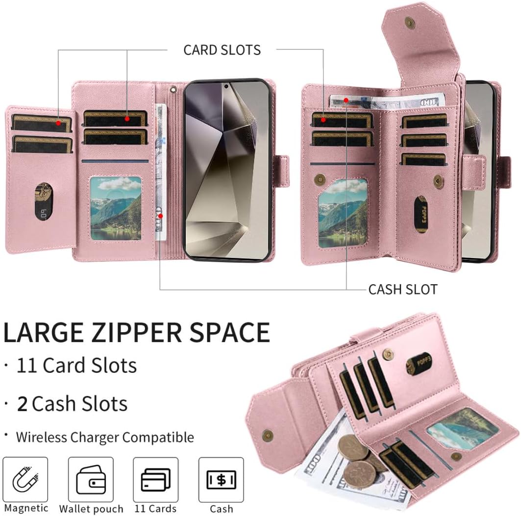 Asuwish Phone Case for Samsung Galaxy S24 Ultra 5G Cell Wallet Cover with Tempered Glass Screen Protector Flip Credit Card Holder Slot Stand S24Ultra 24S S 24 24Ultra Women Men Pink