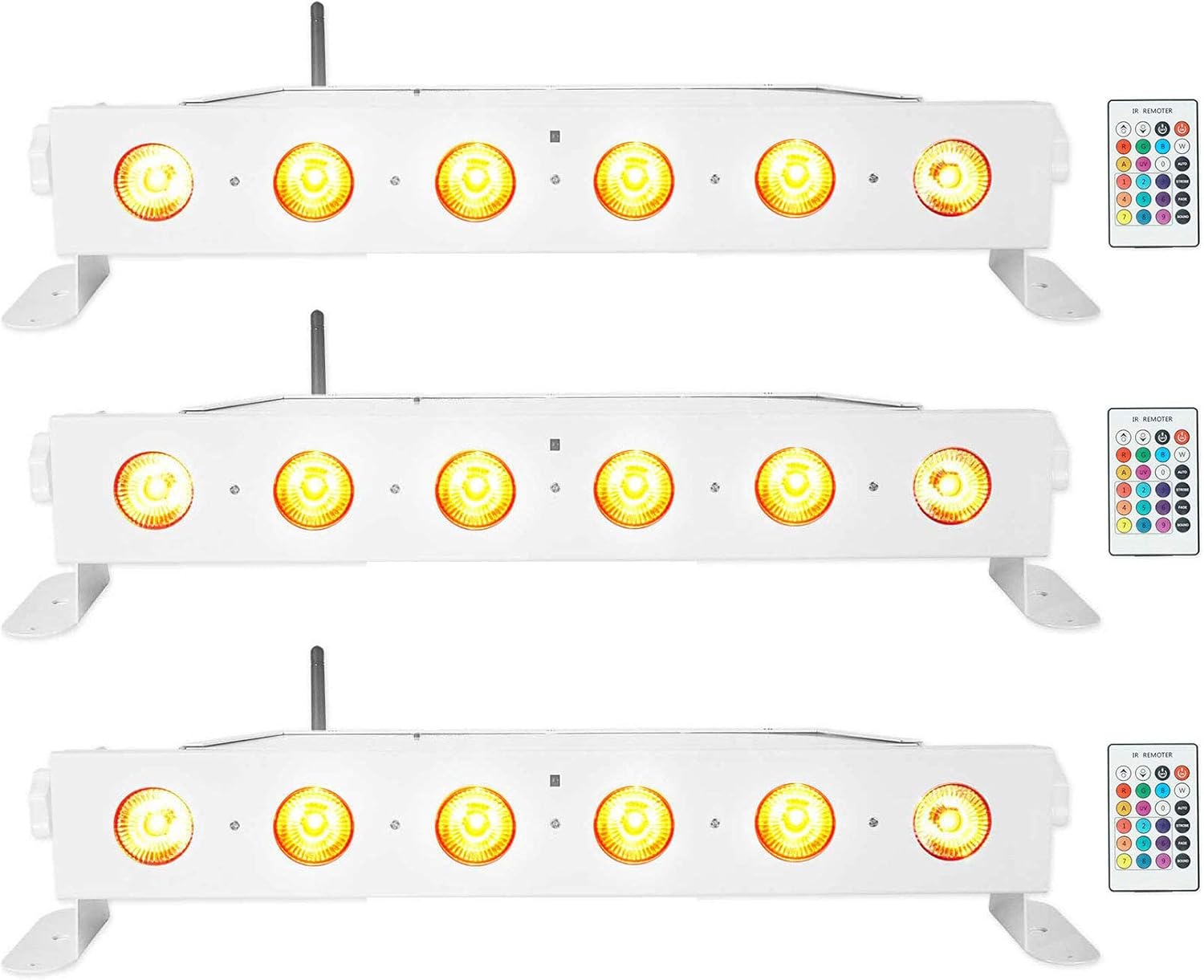 Rockville Best Strip 60 White 36W Rechargeable Wash Light Bar, 6x6W RGBWA+UV LEDs, Wireless DMX, IRC Remote, for DJs, Events, and Stage Lighting, 3-Piece