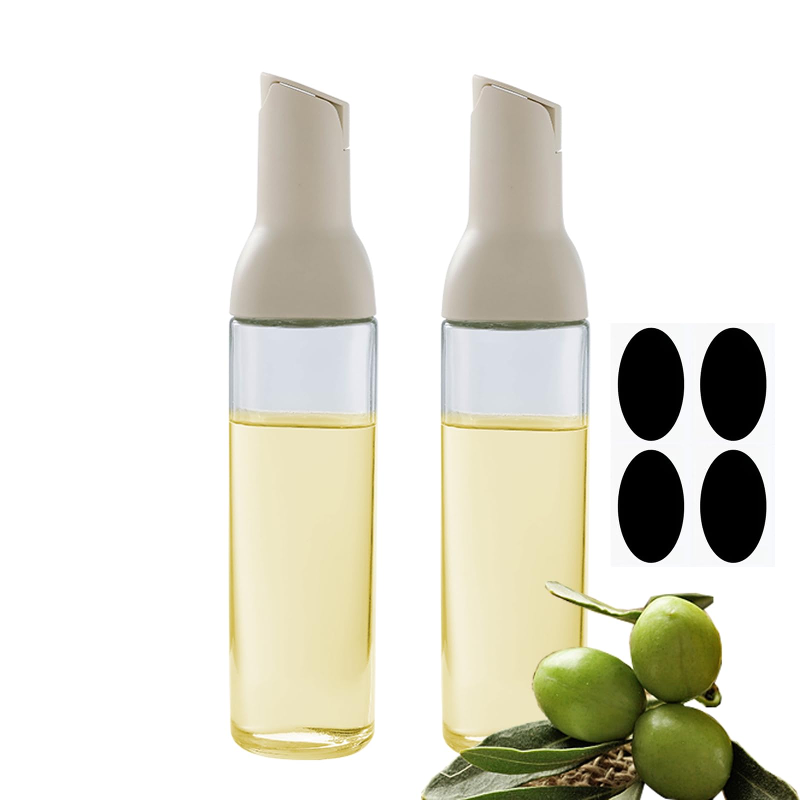 Oil Dispenser 17 Oz For Kitchen Cooking 2 Pack With Labels, Olive Oil Bottle Dispenser Auto Flip Non-Drip Oil Dispenser Bottle Wide Opening Easily Refill And Clean,Beige Glass Oil Dispenser 500ml